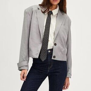 FREE PEOPLE Agnes Blazer Bomber Jacket Heather Grey NWT L